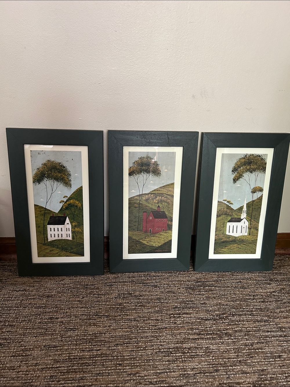 Set of 3 Vintage Framed House/Barn/Church Prints by Folk Artist Warren Kimble
